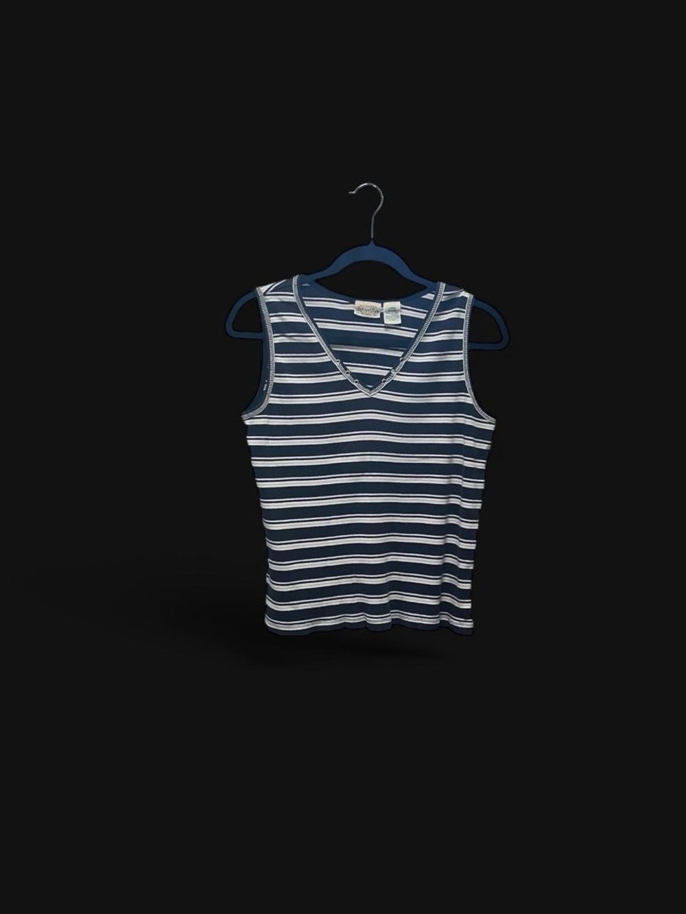 St. John's Bay Navy & White Striped V-Neck Tank - Picture 2 of 6